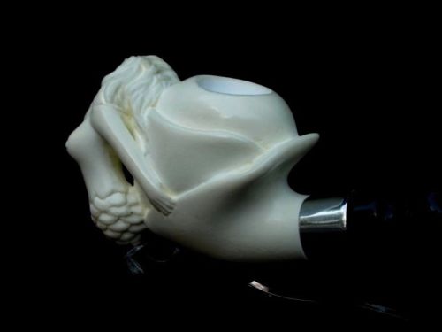 Mermaid Nude Turkish Block Meerschaum Pipe Mythological Acrylic Silver Ring 4519
