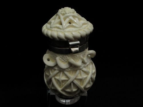 Ottoman Geometric Block Meerschaum Pipe w/a Lid, Silver Band, Acrylic Rare 7590