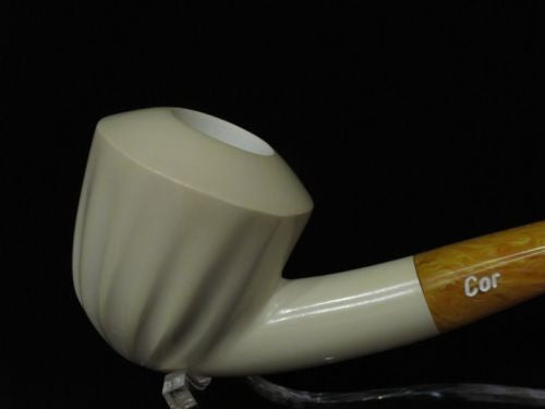 Smooth 3/4 Bent Paneled Apple Block Meerschaum Pipe Tobacco Smoking w/Case 3994