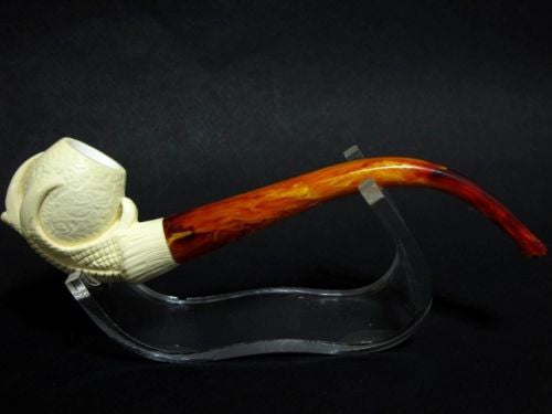 Eagle Claw & Egg Full Bent Small Meerschaum Pipe Block Hand made Long Stem 9834