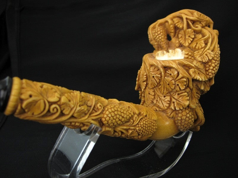 Bacchante Lady Bacchus 3 Angels Vineyard Meerschaum Pipe Hand carved Floral 0432