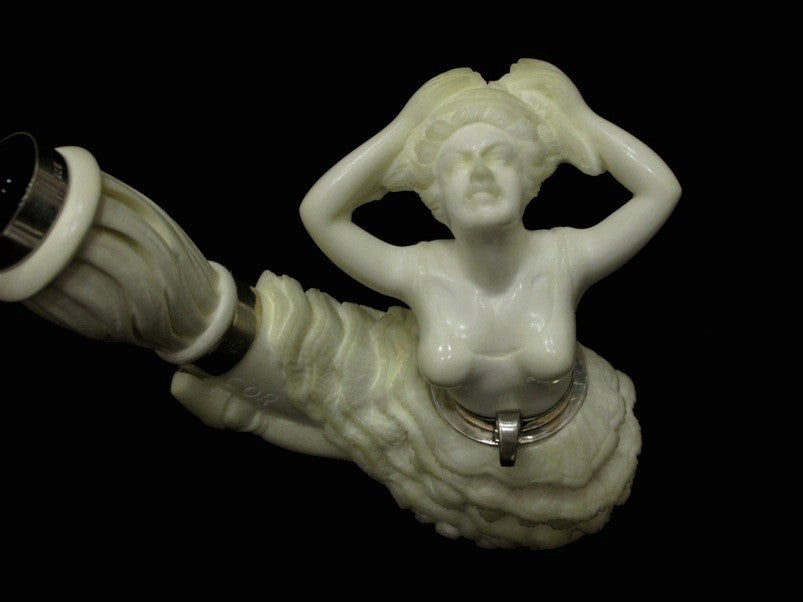 Dancing Ballerina Block Meerschaum Pipe w/Lid, Acrylic, 925 Silver Rare Big 6033