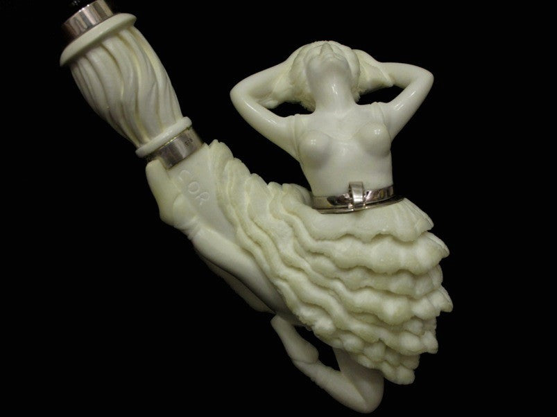 Dancing Ballerina Block Meerschaum Pipe w/Lid, Acrylic, 925 Silver Rare Big 6033