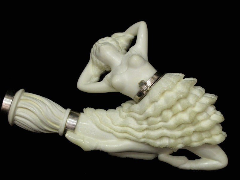 Dancing Ballerina Block Meerschaum Pipe w/Lid, Acrylic, 925 Silver Rare Big 6033