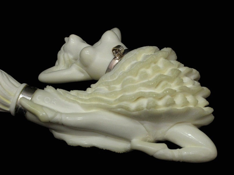 Dancing Ballerina Block Meerschaum Pipe w/Lid, Acrylic, 925 Silver Rare Big 6033