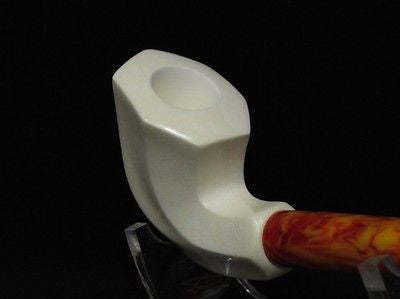 Smooth Paneled Block Meerschaum Pipe Long stem Light weight Gift case Ideal 0357