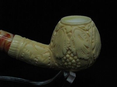 Vineyard Leaves Block Meerschaum Pipe Yuletide Patina Freehand Sitter New 6570