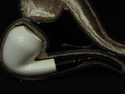 Smooth Bent Pear Meerschaum Pipe Rare Flat Eclipse Acrylic stem Good size 2587