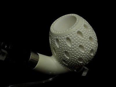 Full Bent Lattice Apple Block Meerschaum pipe Acrylic stem Silver Ring Gift 1240