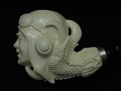 World War 2 Pilot in Dragon Claw Meerschaum pipe 925 Silver Band Gift case 9395