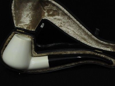 Smooth Bent Coffee Pot Solid Block Meerschaum Pipe Acrylic Stem Free hand 0059