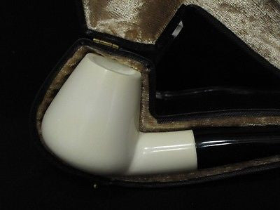 Smooth Bent Coffee Pot Solid Block Meerschaum Pipe Acrylic Stem Free hand 0059
