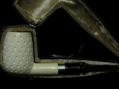 Straight Lattice Billiard Meerschaum pipe Acrylic Stem Silver band Cor Huge 4656