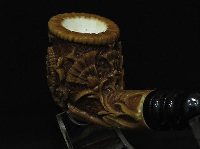 Deep Flowers Embossed Floral Meerschaum pipe Vintage looks Brown Patina Cor 4160