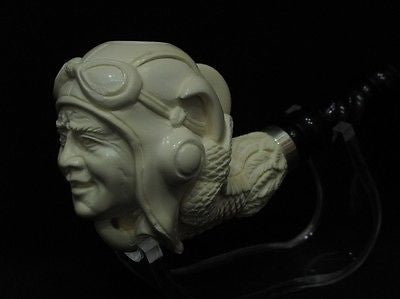 World War 2 Pilot in Dragon Claw Meerschaum pipe 925 Silver Band Gift case 9395
