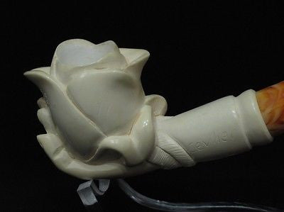 Rose in Lady Hand Floral Block Meerschaum Pipe Freehand Gift Case by Cevher 8313