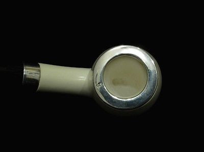 Smooth Apple Billiard Block Meerschaum pipe Acrylic 2 silver band Big Bowl 6799