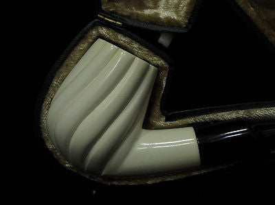 Swirling Bent Billiard Block Meerschaum pipe Acrylic stem Case Light weight 4604