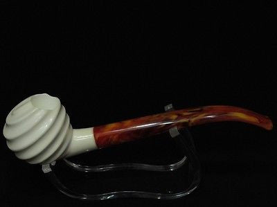 Swirling Block Meerschaum Pipe Freehand Smoking Gift Case Long stem Meerco 7502