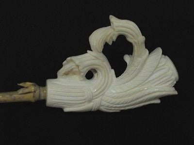Floral Meerschaum Cigarette Holder 7.5 mm Long Bamboo stem Silver tip Rare 7652