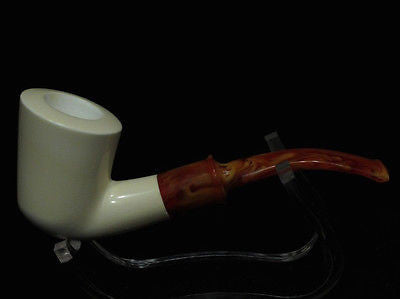 Smooth Plain Classic Half Bent Block Meerschaum pipe Hand carved Gift Case 9063
