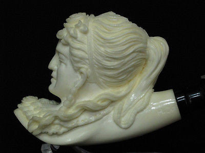 Victorian Lady Block Meerschaum Pipe w/ Ponytail Eskisehir Turkey GiftCase 0017