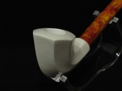 Smooth Paneled Block Meerschaum Pipe Long stem Light weight Gift case Ideal 0357