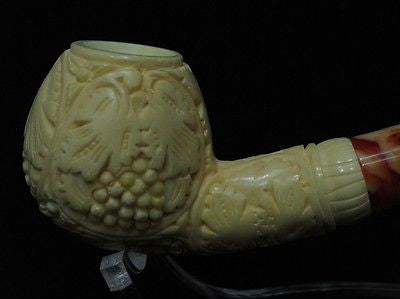 Vineyard Leaves Block Meerschaum Pipe Yuletide Patina Freehand Sitter New 6570