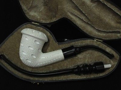Lattice Bent Calabash Block Meerschaum Pipe 2 stems Churchwarden - Classic 4336