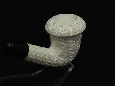 Lattice Bent Calabash Block Meerschaum Pipe 2 stems Churchwarden - Classic 4336