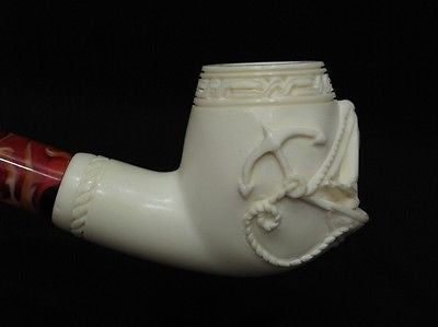 Captain Billiard Block Meerschaum Pipe Anchor Sail Boat Emblems Gift case 3825