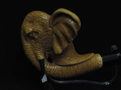 Brown Elephant Block Meerschaum Pipe Trunk by Cor Black Acrylic Tusks, Stem 8925