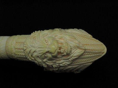 Indian Cherokee Lion Native Block Meerschaum Pipe Fitting Case Long Shank 9164
