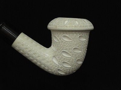 Lattice Bent Calabash Block Meerschaum Pipe 2 stems Churchwarden - Classic 4336