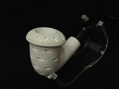 Lattice Bent Calabash Block Meerschaum Pipe 2 stems Churchwarden - Classic 4336