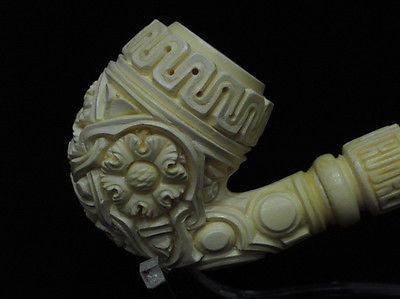 Floral Full Bent Oom Paul Churchwarden Meerschaum pipe by Kudret Big Bowl 0136
