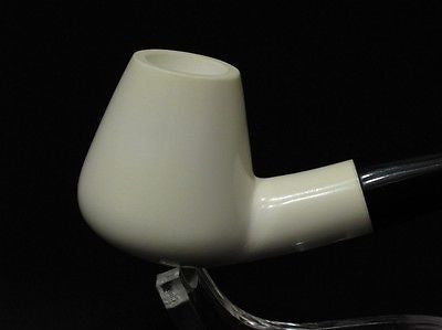 Smooth Bent Coffee Pot Solid Block Meerschaum Pipe Acrylic Stem Free hand 0059