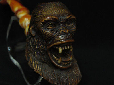 Gorilla Chimpanzee Animal Monkey Ape Meerschaum Pipe Silver Band Big Bowl 4791