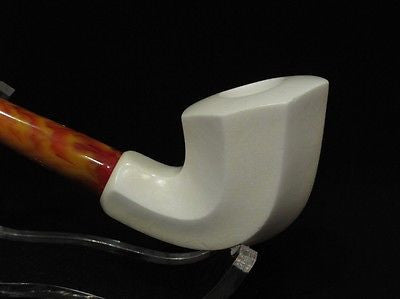 Smooth Paneled Block Meerschaum Pipe Long stem Light weight Gift case Ideal 0357