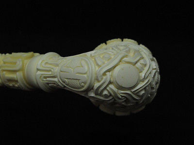 Floral Bent Calabash Churchwarden Solid Block Meerschaum pipe Big Bowl Case 6742