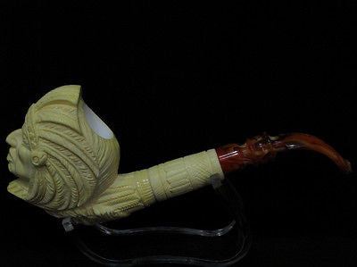 Indian Cherokee Lion Native Block Meerschaum Pipe Fitting Case Long Shank 9164