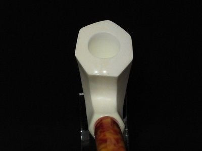 Smooth Paneled Block Meerschaum Pipe Long stem Light weight Gift case Ideal 0357