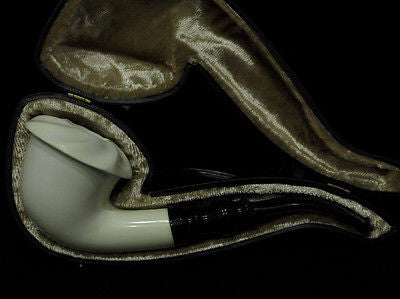 Smooth Bent Whirling Calabash Block Meerschaum pipe Acrylic stem Gift Case 8921