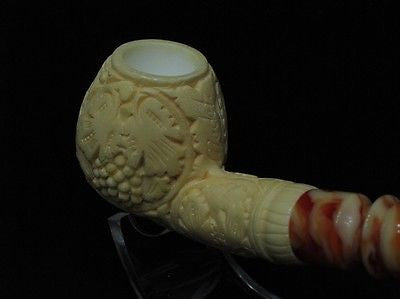 Vineyard Leaves Block Meerschaum Pipe Yuletide Patina Freehand Sitter New 6570