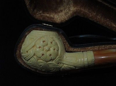 Floral Reef Knot Meerschaum Pipe Flat Eclipse stem by Medet Freehand Ideal 4573