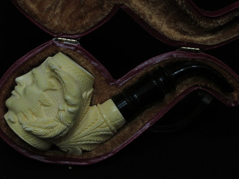 Celestial Full Bent Sun and Moon Medieval Meerschaum Pipe Acrylic stem Rare 5057
