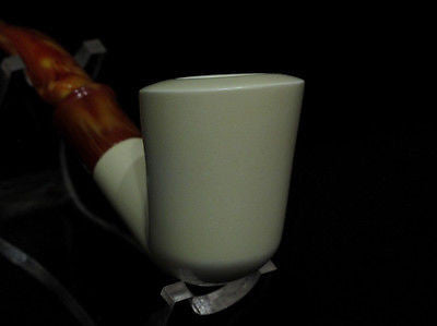 Smooth Plain Classic Half Bent Block Meerschaum pipe Hand carved Gift Case 9063