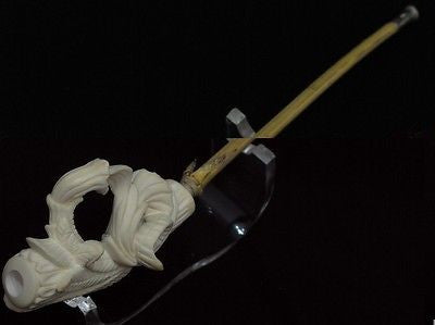 Floral Meerschaum Cigarette Holder 7.5 mm Long Bamboo stem Silver tip Rare 7652
