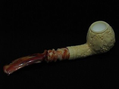 Vineyard Leaves Block Meerschaum Pipe Yuletide Patina Freehand Sitter New 6570