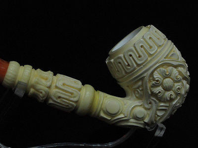 Floral Full Bent Oom Paul Churchwarden Meerschaum pipe by Kudret Big Bowl 0136
